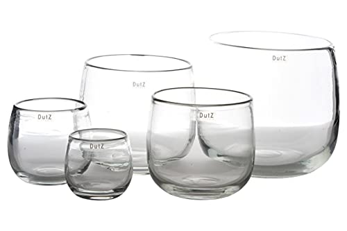 Dutz Collection | Pot Deko Glas Vase H 7 cm D 10 cm Windlicht Übertopf | Mundgeblasen Dickwandig Transparent Klar | Tischdeko Frühling Sommer von Dutz Collection