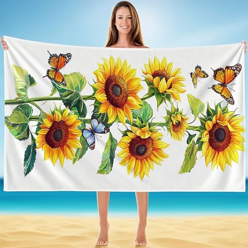 Gelb Strandtuch, Strandtuch XXL 90x200cm, Strandhandtuch Mikrofaser mit Tasche, SaugfäHig und Schnell Trocknende Handtuch, Leichtes Badetuch for Damen, Groß Strandmatte, für Strand, Reise A-5377 von Duuanxin