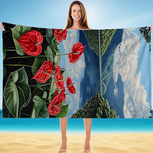 Strandtuch XXL 100x200cm, Strandtuch Mikrofaser, Kompaktes und Schnelltrocknendes Badetuch, Weiches Leichtes HautverträGlich Saunahandtuch, Handtuch Sandfest Badetuch Strand in Einer Tasche Rot A-5279 von Duuanxin