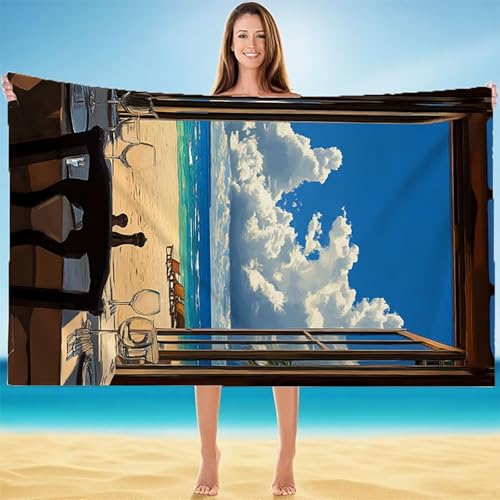 Strandtuch XXL 60x120cm, Strandtuch Mikrofaser, Kompaktes und Schnelltrocknendes Badetuch, Weiches Leichtes HautverträGlich Saunahandtuch, Handtuch Sandfest Badetuch Strand in Einer Tasche Weiß A-5491 von Duuanxin