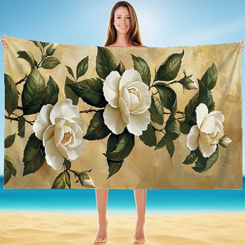 Strandtuch XXL 75x150cm, Strandtuch Mikrofaser, Kompaktes und Schnelltrocknendes Badetuch, Leichtes HautverträGlich Saunahandtuch, Handtuch Sandfest Badetuch Strand in Einer Tasche Blume A-5416 von Duuanxin