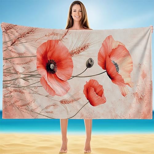 Strandtuch XXL 75x150cm, Strandtuch Mikrofaser, Kompaktes und Schnelltrocknendes Badetuch, Leichtes HautverträGlich Saunahandtuch, Handtuch Sandfest Badetuch Strand in Einer Tasche Blume A-5537 von Duuanxin