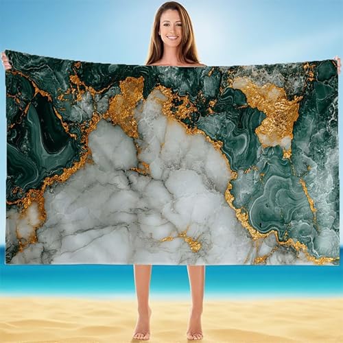 Strandtuch XXL 80x180cm, Strandtuch Mikrofaser, Kompaktes und Schnelltrocknendes Badetuch, Weiches Leichtes HautverträGlich Saunahandtuch, Handtuch Sandfest Badetuch Strand in Einer Tasche Gold A-5231 von Duuanxin