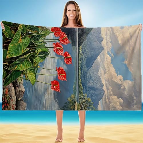 Strandtuch XXL 80x180cm, Strandtuch Mikrofaser, Kompaktes und Schnelltrocknendes Badetuch, Weiches Leichtes HautverträGlich Saunahandtuch, Handtuch Sandfest Badetuch Strand in Einer Tasche Rot A-5253 von Duuanxin