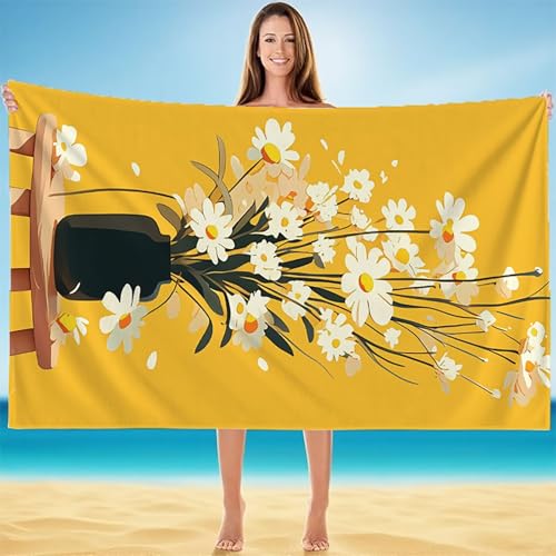 Strandtuch XXL 90x180cm, Strandtuch Mikrofaser, Kompaktes und Schnelltrocknendes Badetuch, Weiches Leichtes HautverträGlich Saunahandtuch, Handtuch Sandfest Badetuch Strand in Einer Tasche Gelb A-5321 von Duuanxin