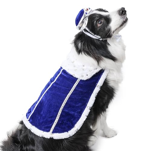 Duuclume Halloween-Kostüm-Set für Hunde, Umhang, Edelstein-Krone, Outfit für Krönungsmeister, königlicher britischer Stil, luxuriöses Prinzprinzessin, Cosplay (blauer König, S) von Duuclume