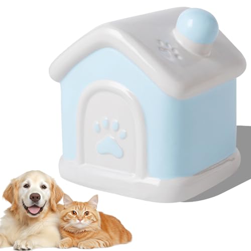 Duuclume Handgefertigte Haustierurnen für Asche, dekorative Keramik-Beerdigungsbox, niedliche Gedenkhausform, Andenken für Katzen, Hunde, Einäscherungsurne für kleine Tiere (blau) von Duuclume