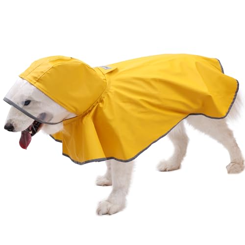 Duuclume Hunde-Regenmantel, wasserdichter Hundeponcho mit Kapuze, verstellbare, leichte Haustier-Regenjacke mit reflektierenden Streifen und elastischen Beingurten für Spaziergänge bei nassem Wetter von Duuclume