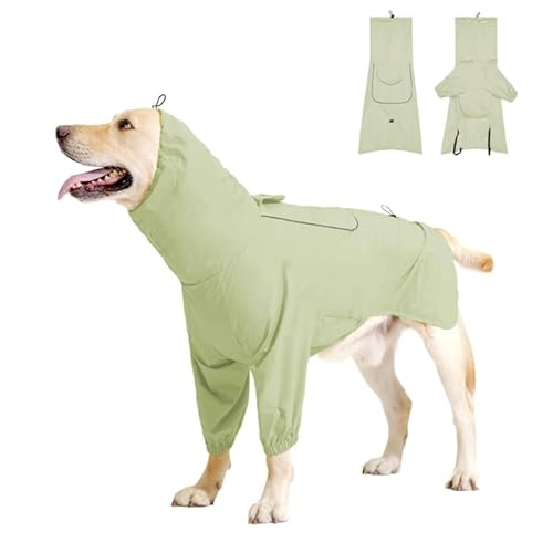 Duuclume Hunde-Regenmantel mit Kapuze, wasserdicht, winddicht, verstellbar, mit Loch für die Leine und reflektierenden Trägern, leichte Welpen-Regenjacke für kleine bis große Hunde, Grün, Größe XXL von Duuclume