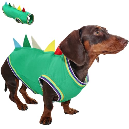 Duuclume Hunde-Shirts, Dinosaurier-Weste, geeignet für Dackel mit langem Körper, bequeme Outdoor-Haustierkleidung, vierbeinige Kleidung, Hundebekleidung (Grün, S) von Duuclume