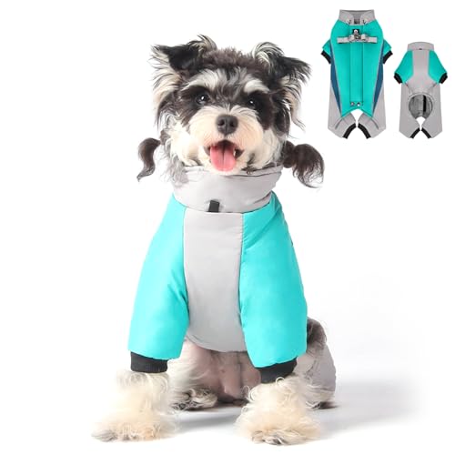 Duuclume Hunde-Wintermantel, warme Jacke, verstellbar, wasserdicht, 4 Beine, Haustier-Overall mit D-Ring und reflektierenden Streifen für kleine bis große Hunde (Grün, XL) von Duuclume