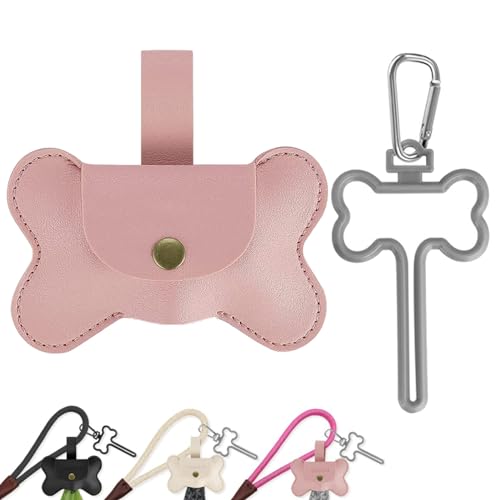 Duuclume Hundekotbeutelspender aus Leder zur Befestigung der Leine, freihändige Kotbeutelhalter mit Karabiner-Clip, Kaninchen-Müllbeutelträger für Spaziergänge, Laufen, Fahrradzubehör, Rosa, 2 Stück von Duuclume