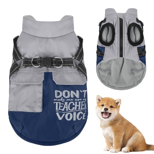 Duuclume Warmer Hunde-Wintermantel, Fleece-Jacke mit Reißverschluss, winddicht, weich, für kaltes Wetter, mit Doppel-D-Ring-Leine und reflektierenden Streifen für kleine Haustiere (Blau, XXL) von Duuclume