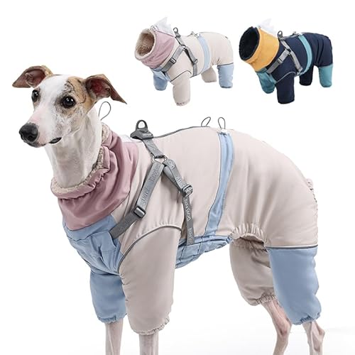 Duuclume Warmer Hundemantel, reflektierend, mit Reißverschluss und Brustgurt, 4 Beine, verstellbare Welpenbekleidung für kleine bis große Hunde (Rosa-Blau, M) von Duuclume