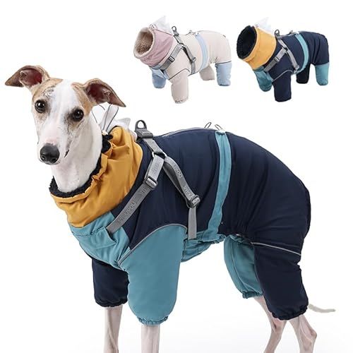 Duuclume Warmer Hundemantel, reflektierende Haustiergeschirrjacke mit Reißverschluss und Brustgurt, 4 Beine, verstellbare Welpenkleidung für kleine bis große Hunde (Gelb-Blau, Größe L) von Duuclume