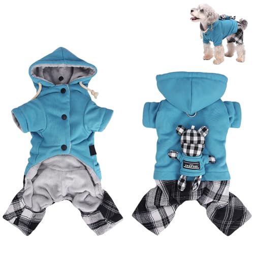 Duuclume Warmer Wintermantel für kleine bis große Hunde, mit Fleece gefütterter, verstellbarer Kapuzenpullover, Hundejacke mit D-Ring und Kapuze (Blau, XL) von Duuclume