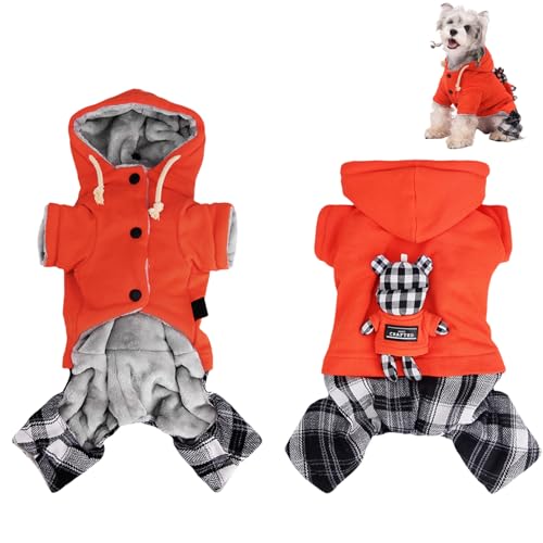 Duuclume Warmer Wintermantel für kleine bis große Hunde, mit Fleece gefütterter, verstellbarer Kapuzenpullover, Hundejacke mit D-Ring und Kapuze (Orange, S) von Duuclume