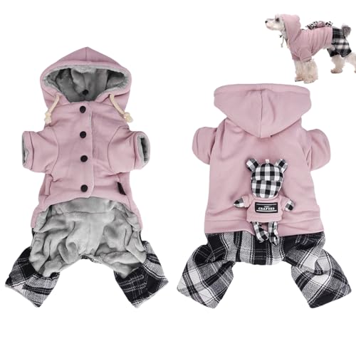 Duuclume Warmer Wintermantel für kleine bis große Hunde, mit Fleece gefütterter, verstellbarer Kapuzenpullover, Hundejacke mit D-Ring und Kapuze (Rosa, M) von Duuclume