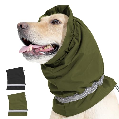 Duuclume Wasserdichter Hunde-Ohrenschützer für Lärmschutz, verstellbarer Kordelzug mit reflektierenden Streifen, beruhigender warmer Schal für Haustiere (Grün, L) von Duuclume