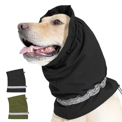 Duuclume Wasserdichter Hunde-Ohrenschützer für Lärmschutz, verstellbarer Kordelzug mit reflektierenden Streifen, beruhigender warmer Schal für Haustiere (Schwarz, L) von Duuclume