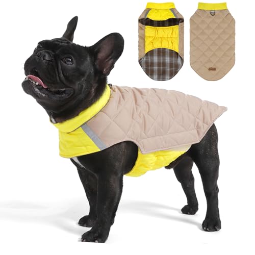 Duuclume Wendbarer, wasserdichter, warmer Hundemantel, britischer Stil, karierte Haustier-Winterjacke mit reflektierenden Streifen und D-Ring, doppelseitige Welpenweste für kleine bis große Hunde von Duuclume