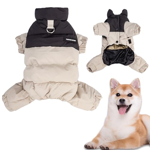 Duuclume Winter-Hundemantel mit Stehkragen, winddicht, wasserdicht, warme Hundejacke für kaltes Wetter, vierbeiniger Haustier-Schneeanzug (Beige, S) von Duuclume