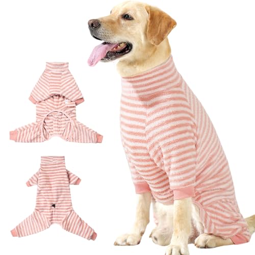 Duuclume Winterpullover für Hunde, kaltes Wetter, vierbeinig, warmer Overall, verstellbarer Schlafanzug und gemütlicher Einteiler für kleine bis große Hunde (Rosa-Weiß, XXL) von Duuclume