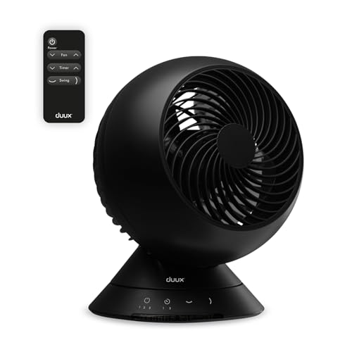 Duux Globe Tischventilator mit Fernbedienung - Stromsparender Ventilator mit LED-Anzeige & Touch-Funktion - Extra Leiser Raumlüfter mit 3 Geschwindigkeitsstufen & starkem DC-Motor - Schwarz von Duux