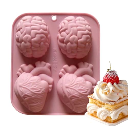 Duvcoywae 3D Menschliches Gehirn Herz Silikon Gussform - Handgefertigte 3D-Herz Silikonform | Antihaft Handwerkswerkzeug Für Wachs Seife Schokolade Dessert Zement von Duvcoywae