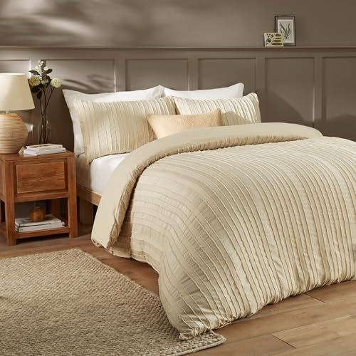Duvet Day Harrison Stripe Bettbezug-Set – Minimalistisches getuftetes Design mit weichem Stoff und pflegeleichter Oberfläche (Leinen – Doppelbett) von Duvet Day