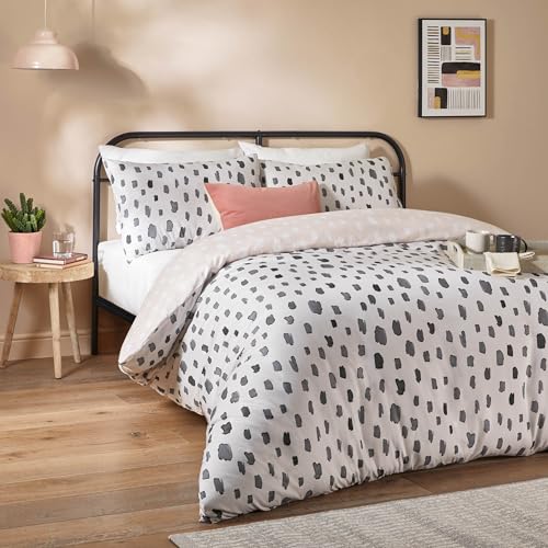 Duvet Day Robi Bettbezug-Set – Modernes gepunktetes Tupfendesign mit weichem Stoff (Leinen/Anthrazit – Doppelbett) von Duvet Day