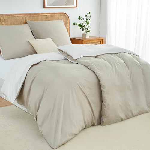 Duvetnova Bettwäsche 135x200 4teilig Beige/Weiß Bettwäsche-Sets Microfaser ÖKO-TEX Wendebettwäsche 135 x 200 4tlg, weich & bügelfrei 2 Bettbezüge 135 x 200 + 2 Kissenbezüge 80x80cm mit Reißverschluss Duvetnova Bettwäsche 135x200 4teilig Beige/Weiß Bettwäsche-Sets Microfaser ÖKO-TEX Wendebettwäsche 135 x 200 4tlg, weich & bügelfrei 2 Bettbezüge 135 x 200 + 2 Kissenbezüge 80x80cm mit Reißverschluss von Duvetnova