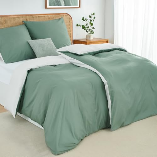 Duvetnova Bettwäsche 135x200 4teilig Salbeigrün/Weiß Bettwäsche Sets Microfaser ÖKO-TEX Wendebettwäsche 135 x 200 4tlg, weich & bügelfrei 2 Bettbezüge 135x200 + 2 Kissenbezüge 80x80 mit Reißverschluss Duvetnova Bettwäsche 135x200 4teilig Salbeigrün/Weiß Bettwäsche Sets Microfaser ÖKO-TEX Wendebettwäsche 135 x 200 4tlg, weich & bügelfrei 2 Bettbezüge 135x200 + 2 Kissenbezüge 80x80 mit Reißverschluss von Duvetnova