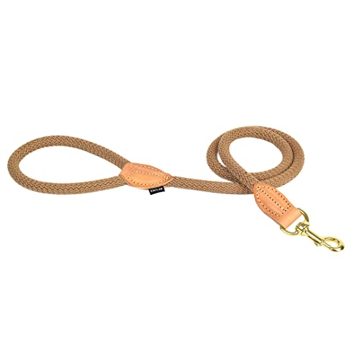 duvoplus, Leine aus robustem und weichem Nylon mit Leder-Finish, Produktreihe Explor Forest, Größe 115 cm/14 mm, Taupe, für Hunde, ideal für abenteuerliche Spaziergänge und Expeditionen von Duvoplus