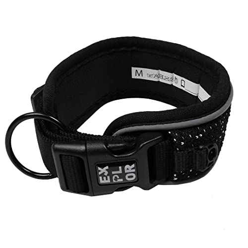 duvoplus, Ultimate Fit Comfy Control Halsband mit reflektierenden Nähstreifen, Größe M – 39–44 cm, Granit, Schwarz, für Hunde, strapazierfähige und schnell trocknende Materialien von duvoplus