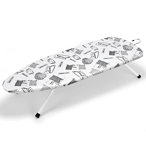 Duwee Bügelbrett Kleines,Tischbügelbrett mit hitzebeständigem Bezug, klappbaren Beinen und leichtem, extra langem Bügelbereich mit Haken zur Aufbewahrung,92 x 34CM von Duwee