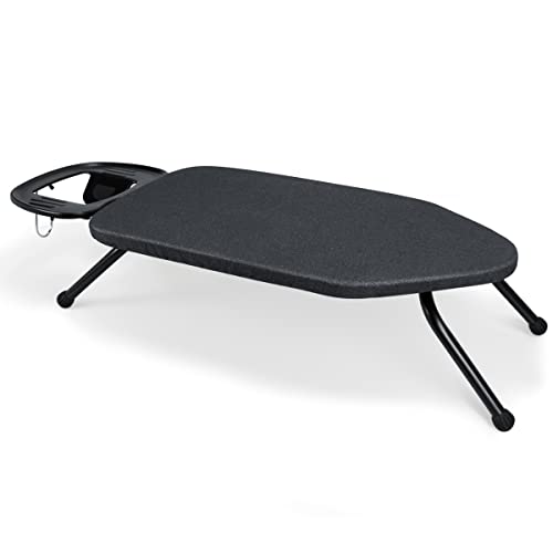 Duwee Bügelbrett Kleines mit Bügeleisenablage,Tischbügelbrett mit hitzebeständigem Bezug mit dickem, gepolstertem Bezug, klappbare Beine, schwarz,36x64cm von Duwee