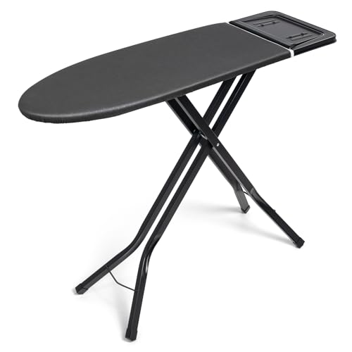 Duwee Bügelbrett mit hitzebeständigem Bezug und dicker Filzauflage, Bügelbrett mit Bügeleisenablage, höhenverstellbar, volle Größe, schwere stabile Beine, schwarz, 33 x 96 cm von Duwee