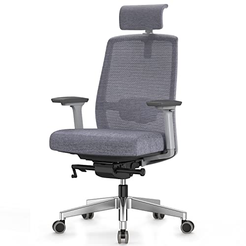 Duwinson Ergonomischer Bürostuhl mit 4-Wege-Verstellarmlehne, Schreibtischstuhl Netzrückenstütze, Höhenverstellbar Drehstuhl, Wippfunktion, Verstellbarer Kopfstütze und Gepolsterter Lordosenstütze von Duwinson