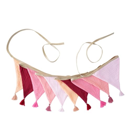 Bunte Baumwoll-Krepp-Wimpelkette mit Fransen für Kinderzimmer, Dekoration, Kinderpartys, Babypartys, Wandbehang, Bonbonfarben, Baby-Geburtstagsparty-Wimpelkette von Duyeuau