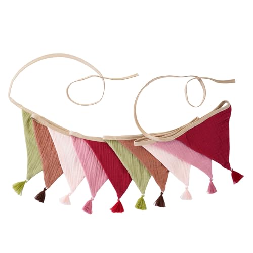 Bunte Baumwoll-Krepp-Wimpelkette mit Fransen für Kinderzimmer, Dekoration, Kinderpartys, Babypartys, Wandbehang, Bonbonfarben, Baby-Geburtstagsparty-Wimpelkette von Duyeuau