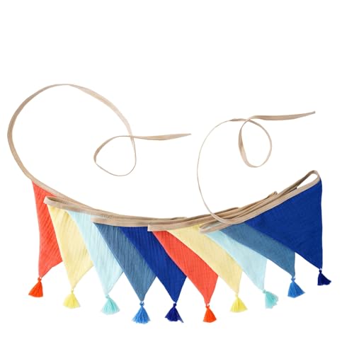 Bunte Baumwoll-Krepp-Wimpelkette mit Fransen für Kinderzimmer, Dekoration, Kinderpartys, Babypartys, Wandbehang, Bonbonfarben, Baby-Geburtstagsparty-Wimpelkette von Duyeuau
