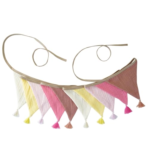 Bunte Baumwoll-Krepp-Wimpelkette mit Fransen für Kinderzimmer, Dekoration, Kinderpartys, Babypartys, Wandbehang, Bonbonfarben, Baby-Geburtstagsparty-Wimpelkette von Duyeuau