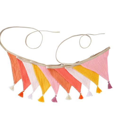 Bunte Baumwoll-Krepp-Wimpelkette mit Fransen für Kinderzimmer, Dekoration, Kinderpartys, Babypartys, Wandbehang, Bonbonfarben, Baby-Geburtstagsparty-Wimpelkette von Duyeuau