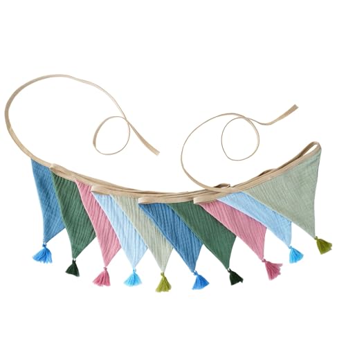 Bunte Baumwoll-Krepp-Wimpelkette mit Fransen für Kinderzimmer, Dekoration, Kinderpartys, Babypartys, Wandbehang, Bonbonfarben, Baby-Geburtstagsparty-Wimpelkette von Duyeuau