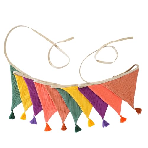 Bunte Baumwoll-Krepp-Wimpelkette mit Fransen für Kinderzimmer, Dekoration, Kinderpartys, Babypartys, Wandbehang, Bonbonfarben, Baby-Geburtstagsparty-Wimpelkette von Duyeuau