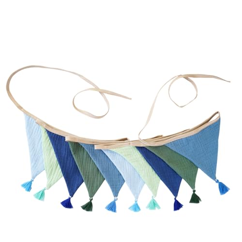 Bunte Baumwoll-Krepp-Wimpelkette mit Fransen für Kinderzimmer, Dekoration, Kinderpartys, Babypartys, Wandbehang, Bonbonfarben, Baby-Geburtstagsparty-Wimpelkette von Duyeuau