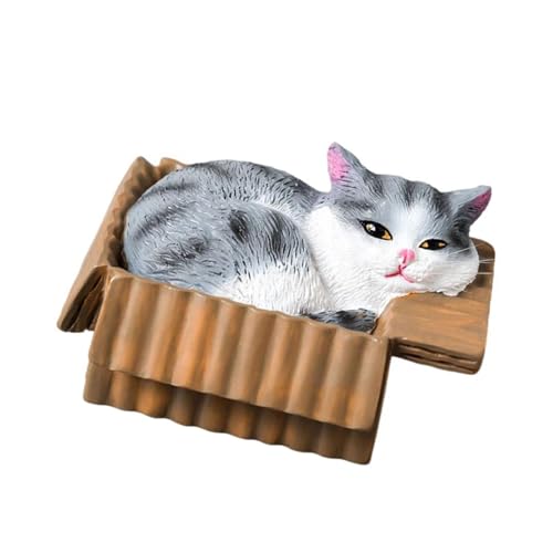 Duyeuau Cartoon-Miniatur-Katzen-Innenbox, Harz, Figur, Ornament, detaillierte Handwerkskunst, Heimbüro, Regal-Dekorationen, Geschenk, Bücherregale, Katzen-Dekorationen von Duyeuau