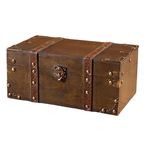 Duyeuau Elegante Vintage-inspirierende stabile Holz-Aufbewahrungsbox mit Koffer-Designs für Schmuck und kleine Gegenstände, Vintage-inspirierende Deko-Box von Duyeuau