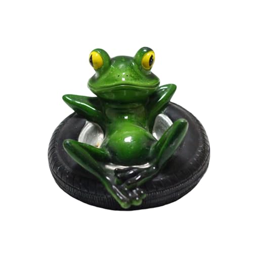 Duyeuau Schwimmende Frösche, die auf Reifen liegen, wetterbeständige Harze, Skulptur für Teich, Garten, Terrasse, Tierliebhaber, Outdoor-Frosch-Statue für Teich von Duyeuau